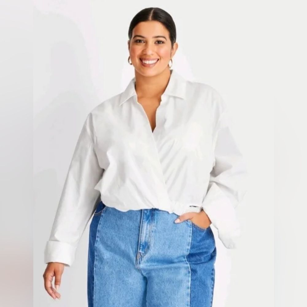 Future Collective White Faux Wrap Vneck Blouse Top NWT Plus Size 4X